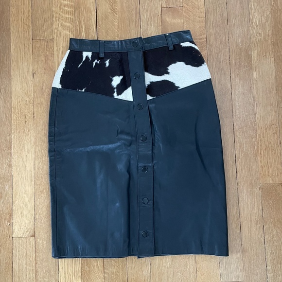 Vintage Western Leather Cow Hair Skirt - Picture 2 of 13